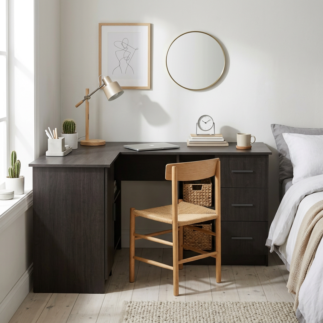 ROME CORNER DESK - NORDIC ASH - OVAL BLACK