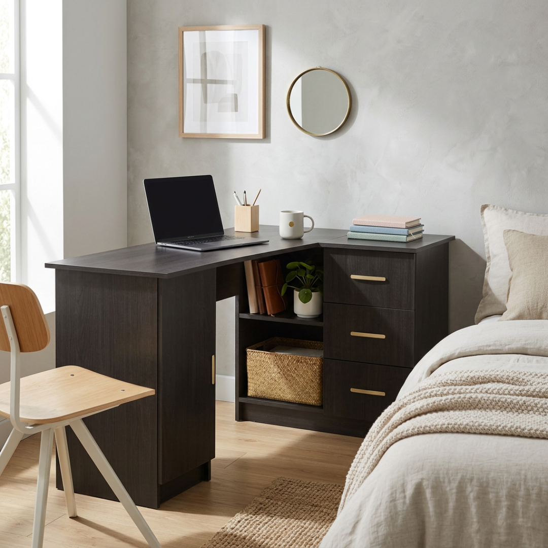 ROME CORNER DESK - NORDIC ASH - OVAL BRASS