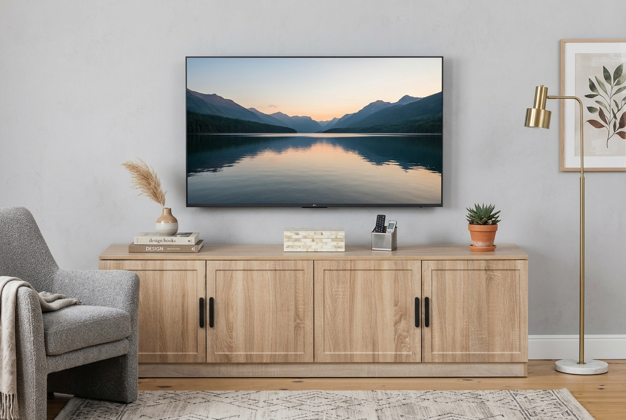 BUCHAREST TV UNIT - NATURAL OAK - HAMPTONS- OVAL BLACK