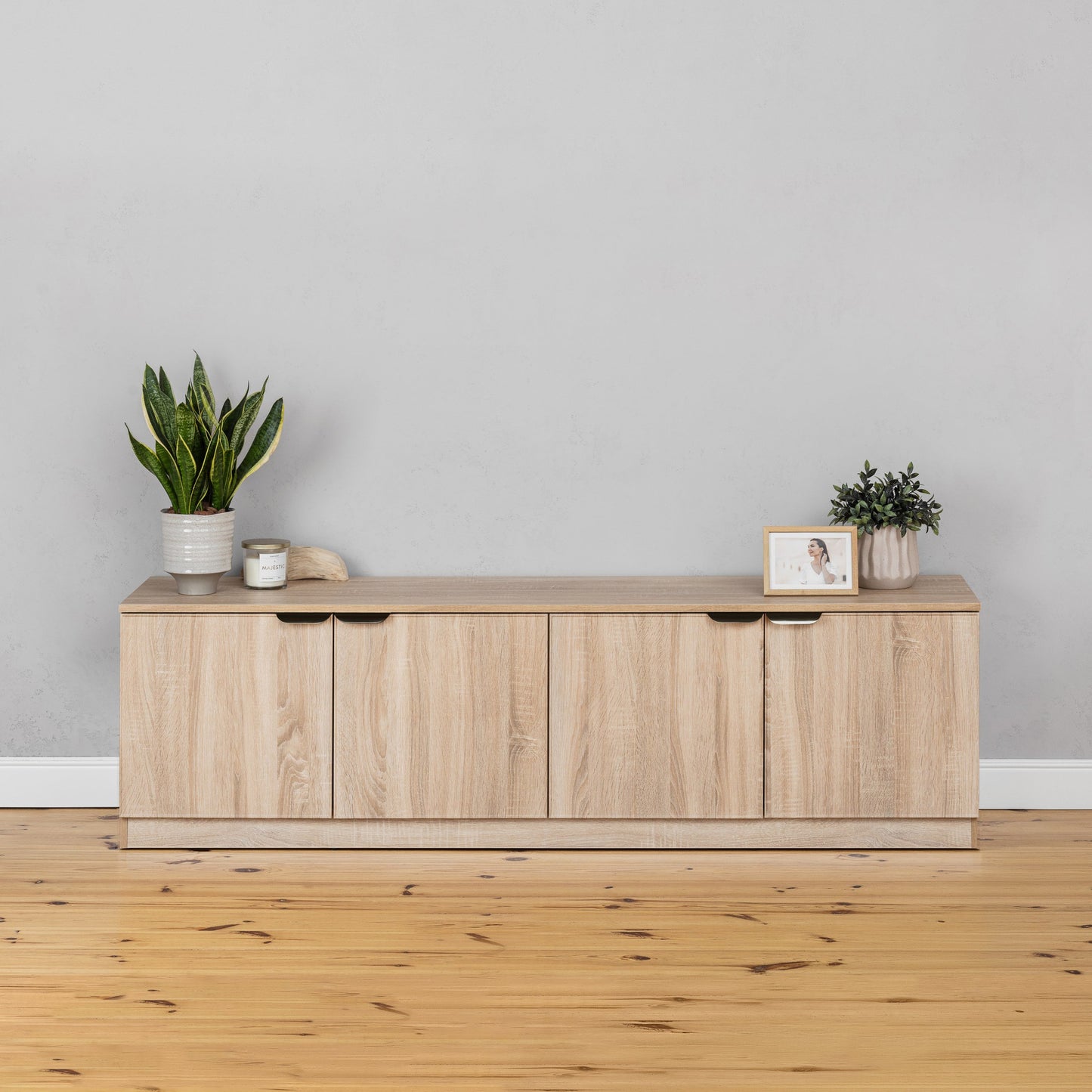 BUCHAREST TV UNIT- NATURAL OAK - SLIM - PULL BLACK