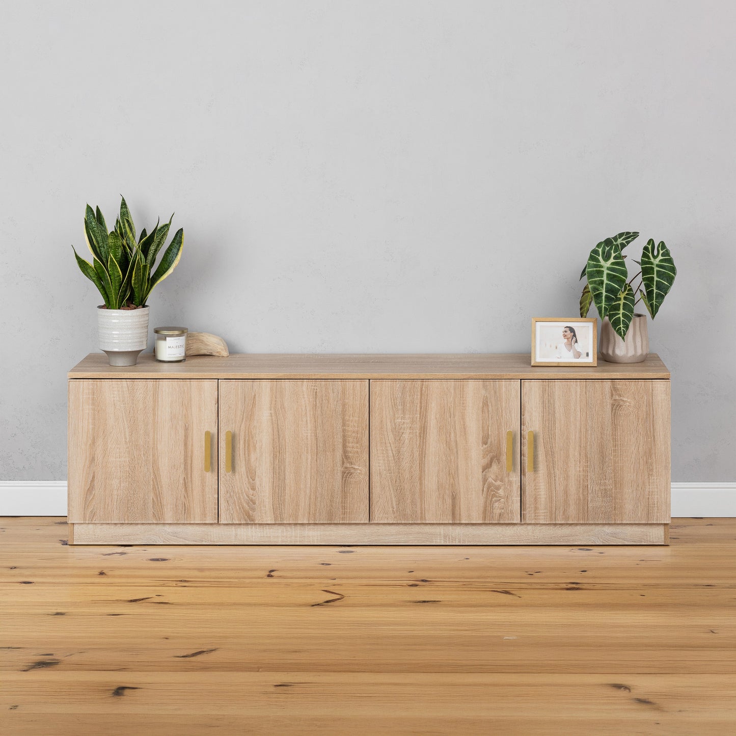 BUCHAREST TV UNIT- NATURAL OAK - SLIM - OVAL BRASS