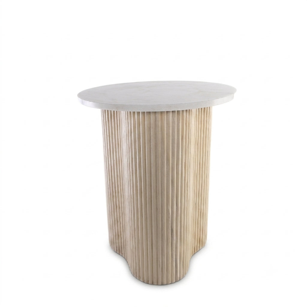 VERO SIDE TABLE NATURAL OAK WITH WHITE MARBLE