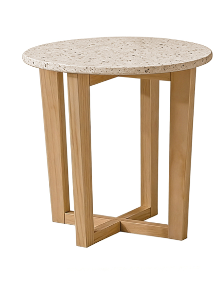 LYRA SIDE TABLE WITH NATURAL OAK TRAVERTINE