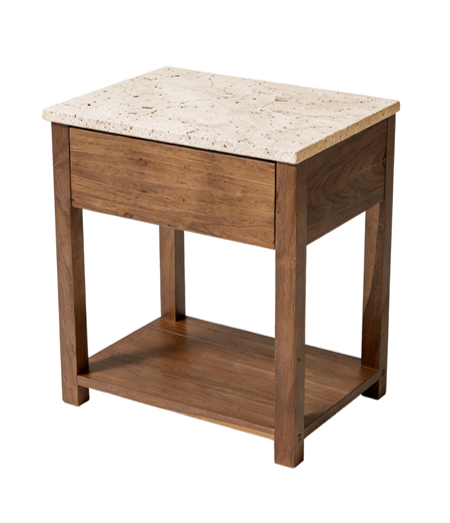 NOVA BEDSIDE TABLE WALNUT WITH TRAVERTINE