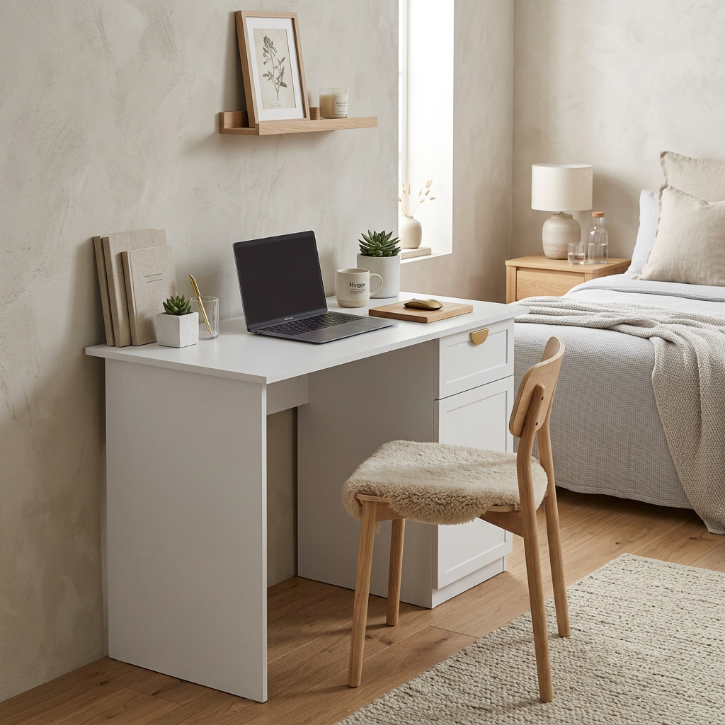 COPENHAGEN DESK - WHITE - HAMPTON - HALF MOON BRASS