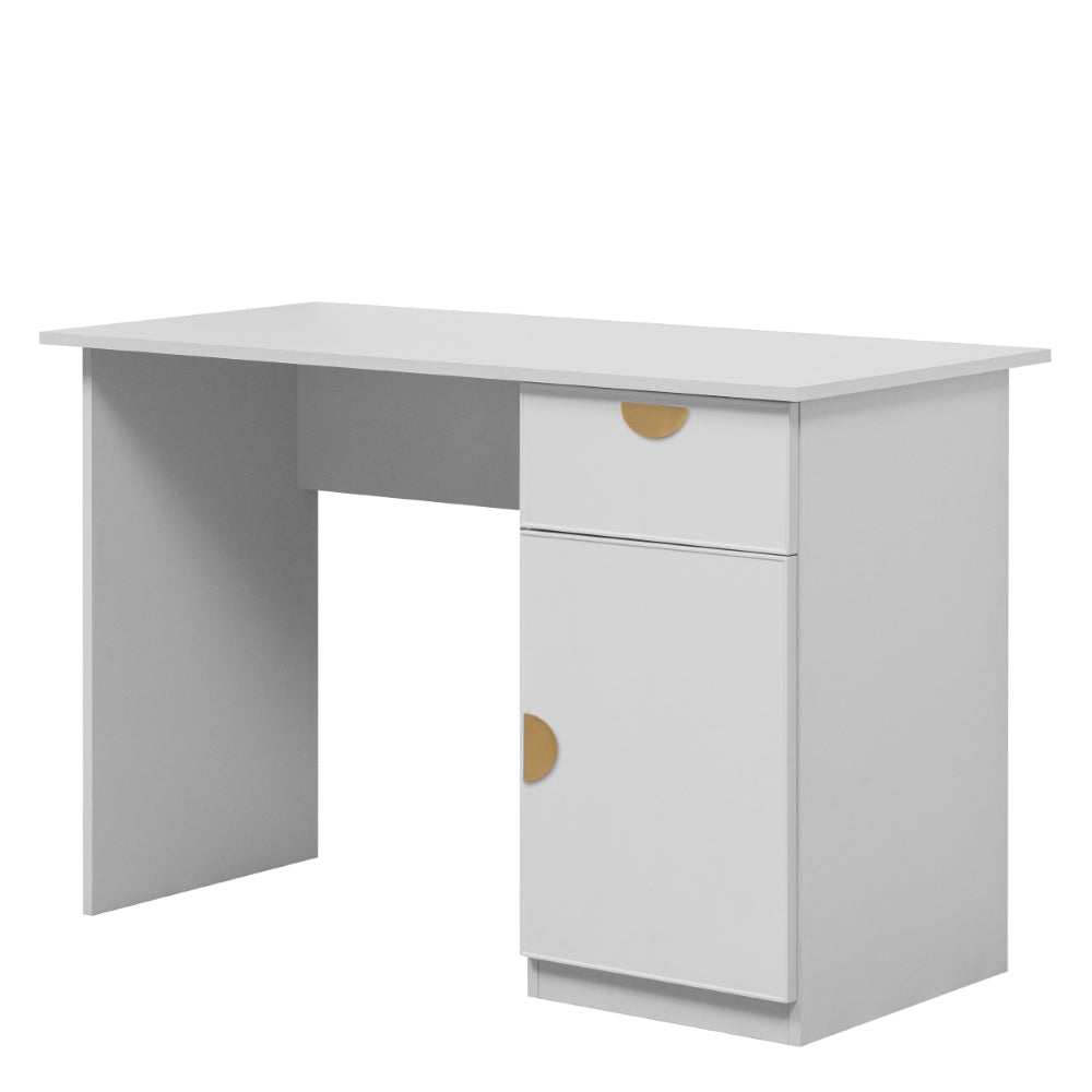COPENHAGEN DESK - WHITE - SLIM - HALF MOON BRASS