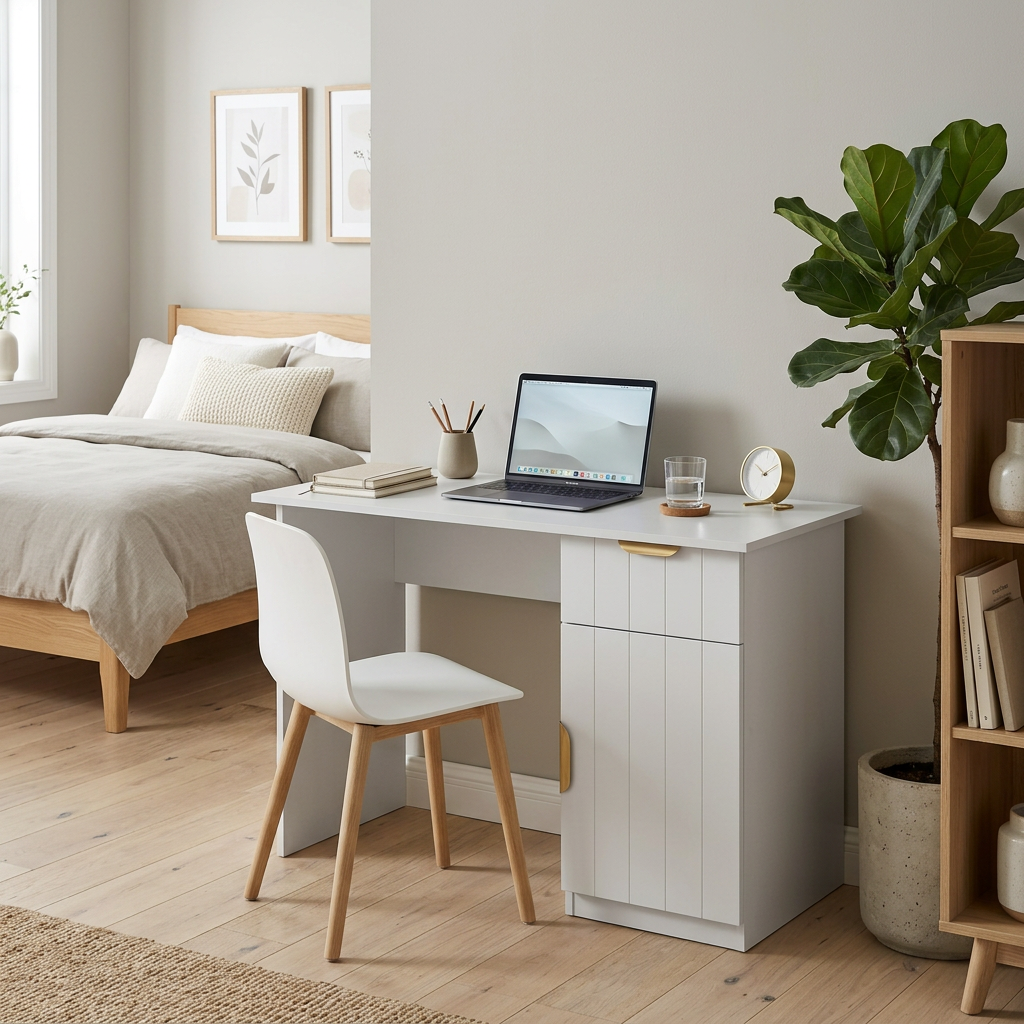 COPENHAGEN DESK - WHITE - VJ PANEL - PULL BRASS