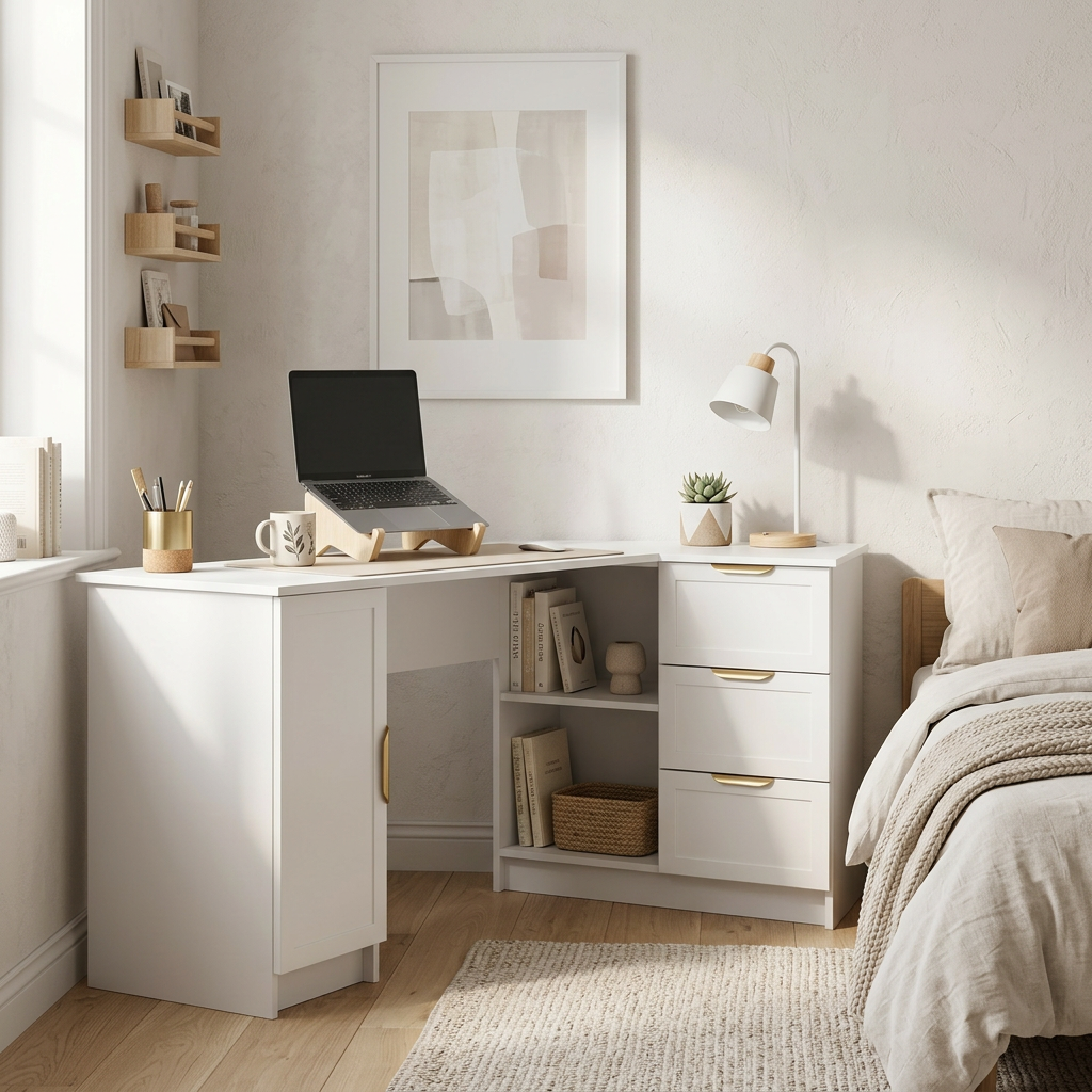 ROME CORNER DESK - WHITE - HAMPTON - PULL BRASS