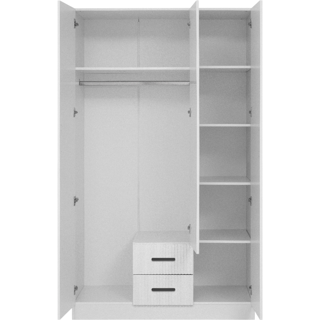BUDAPEST THREE DOOR WARDROBE - WHITE - FLUTED - BLACK