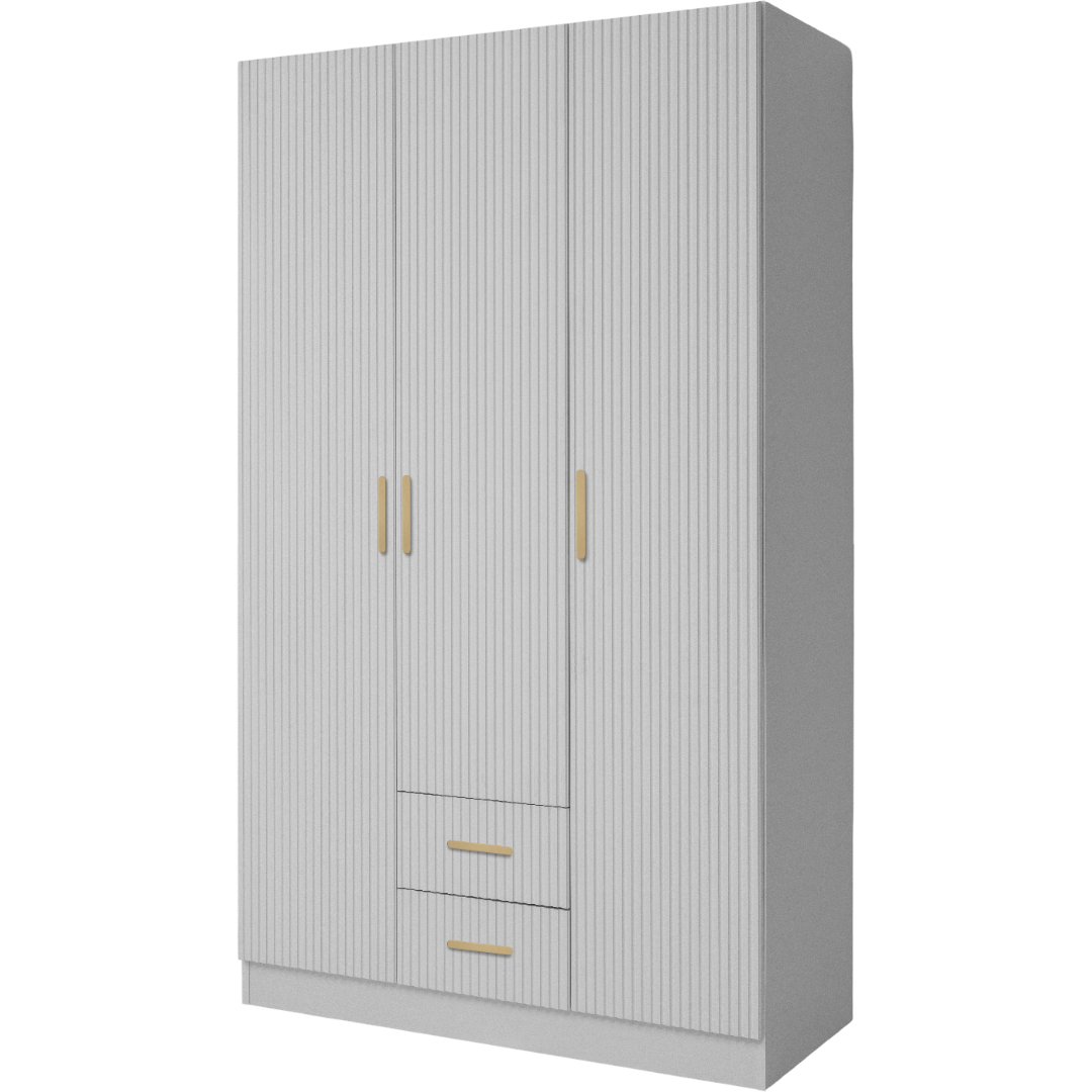 BUDAPEST THREE DOOR WARDROBE - WHITE - FLUTED - BRASS