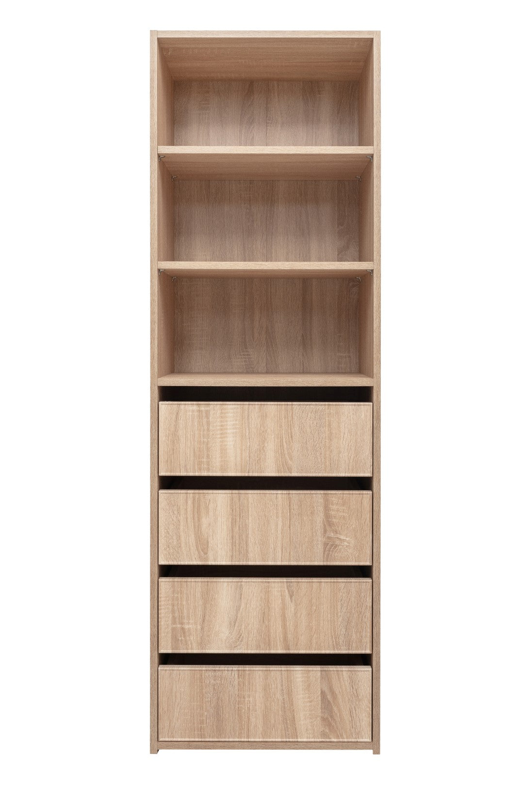 Geneva Built In Wardrobe - 4 Drawer 3 Shelf Module - Slim Shaker Panel - Natural Oak