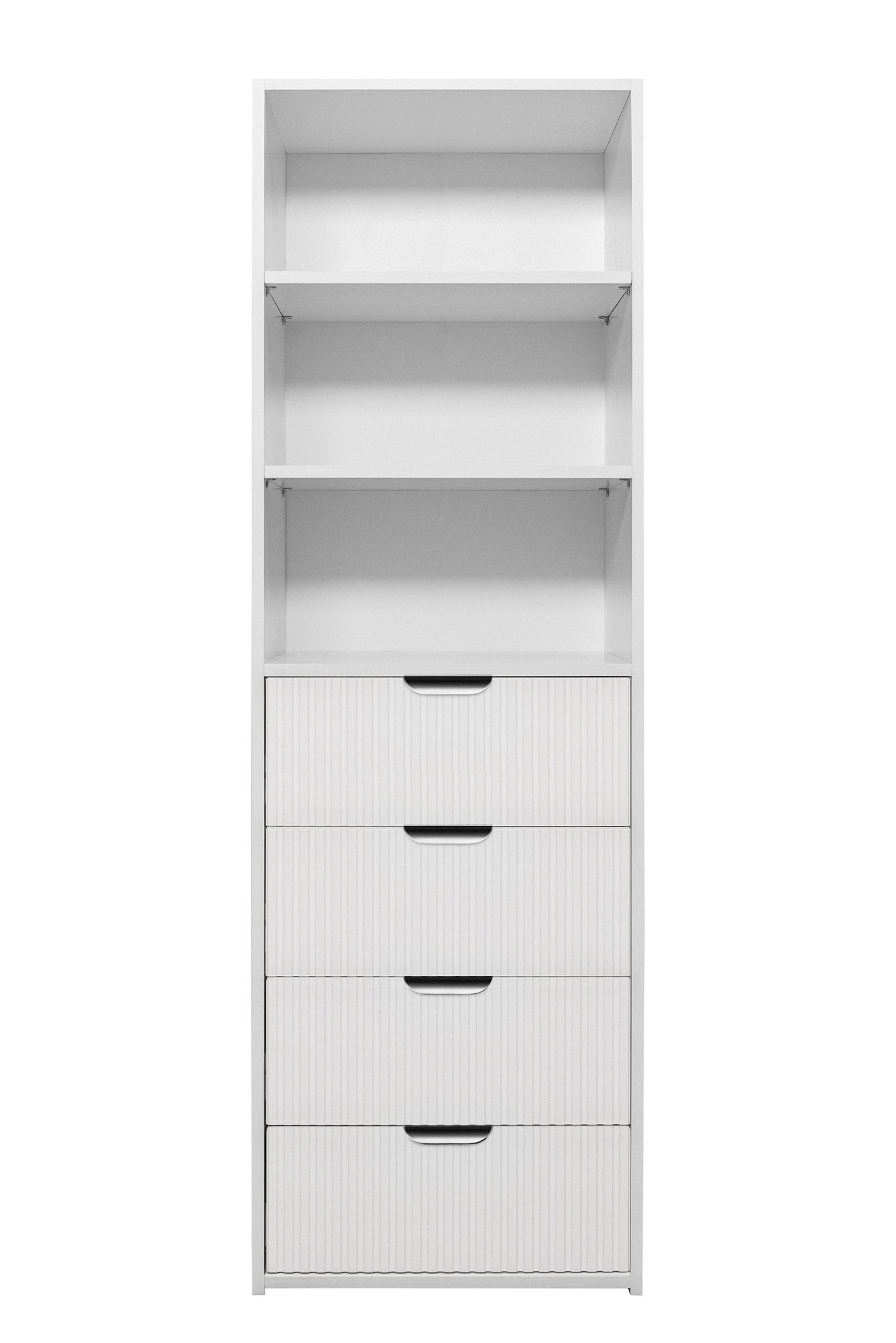 GENEVA 3 SHELF 4 DRAWER BUILT IN WARDROBE - WHITE - FLUTED - PULL BLACK