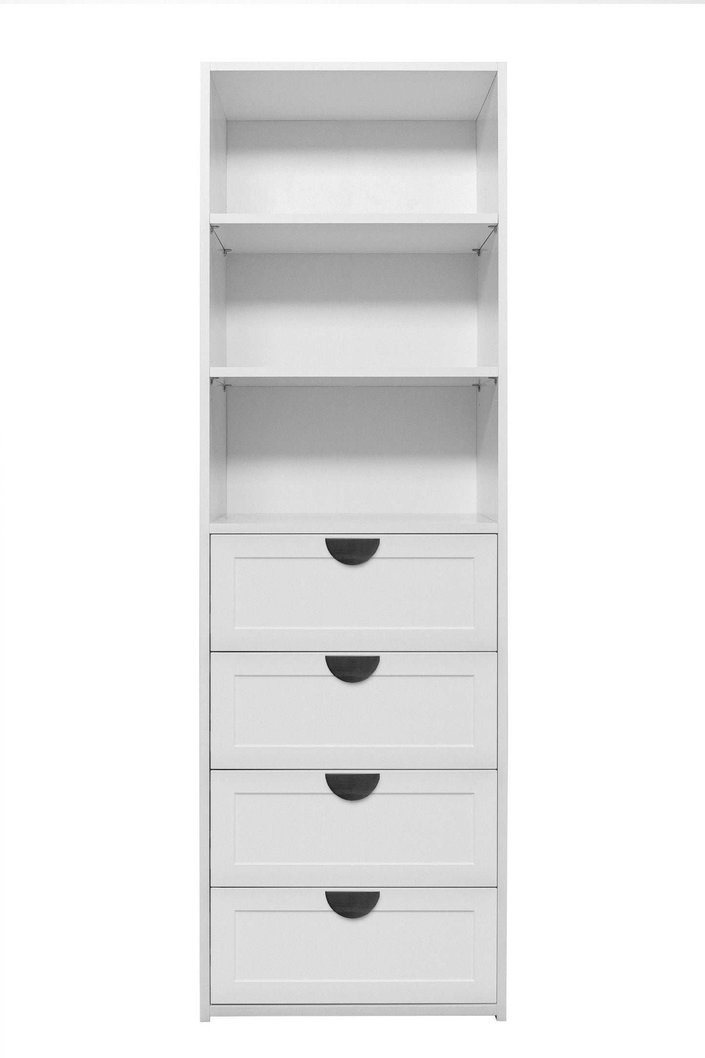 GENEVA 3 SHELF 4 DRAWER BUILT IN WARDROBE - WHITE - HAMPTON - HALF MOON BLACK