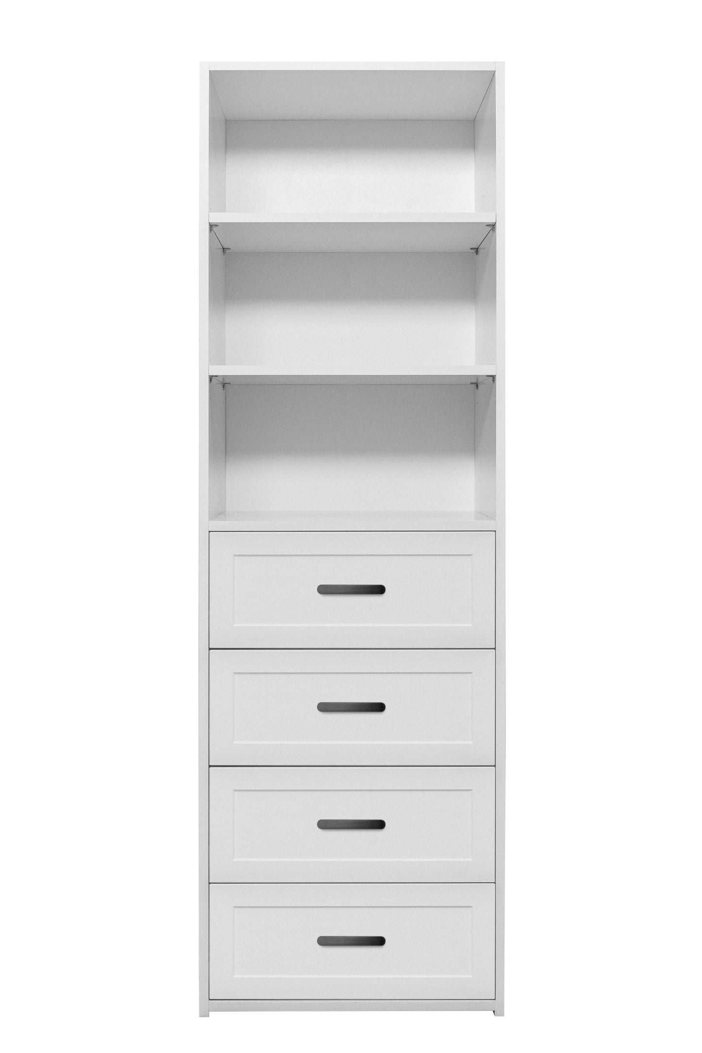 GENEVA 3 SHELF 4 DRAWER BUILT IN WARDROBE - WHITE - HAMPTON - OVAL BLACK