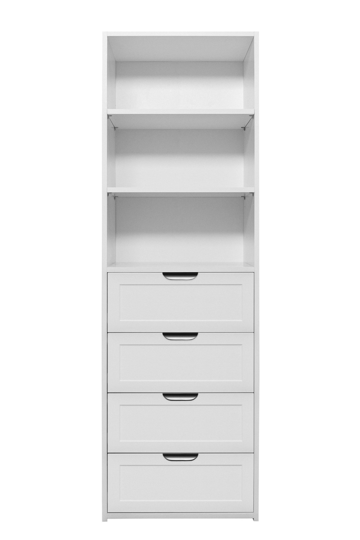 GENEVA 3 SHELF 4 DRAWER BUILT IN WARDROBE - WHITE - HAMPTON - PULL BLACK
