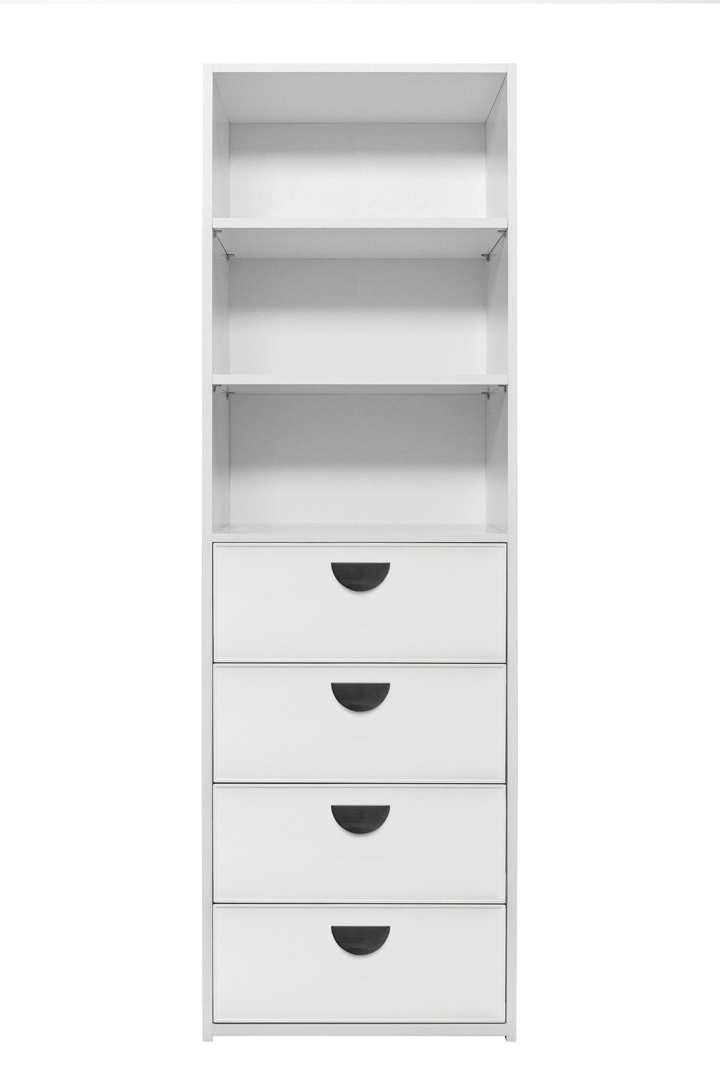 GENEVA 3 SHELF 4 DRAWER BUILT IN WARDROBE - WHITE - SLIM - HALF MOON BLACK