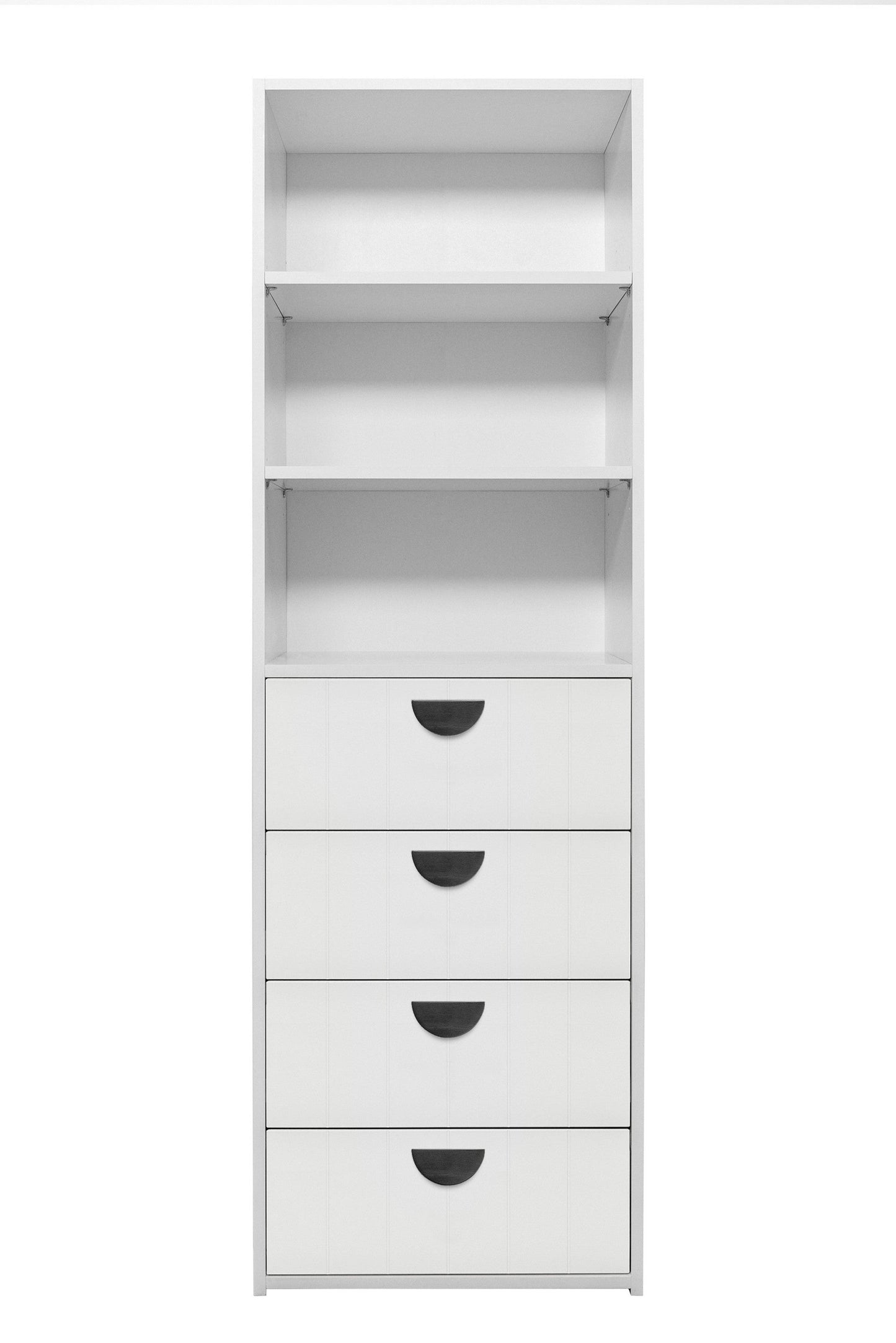 GENEVA 3 SHELF 4 DRAWER BUILT IN WARDROBE - WHITE - VJ PANEL - HALF MOON BLACK