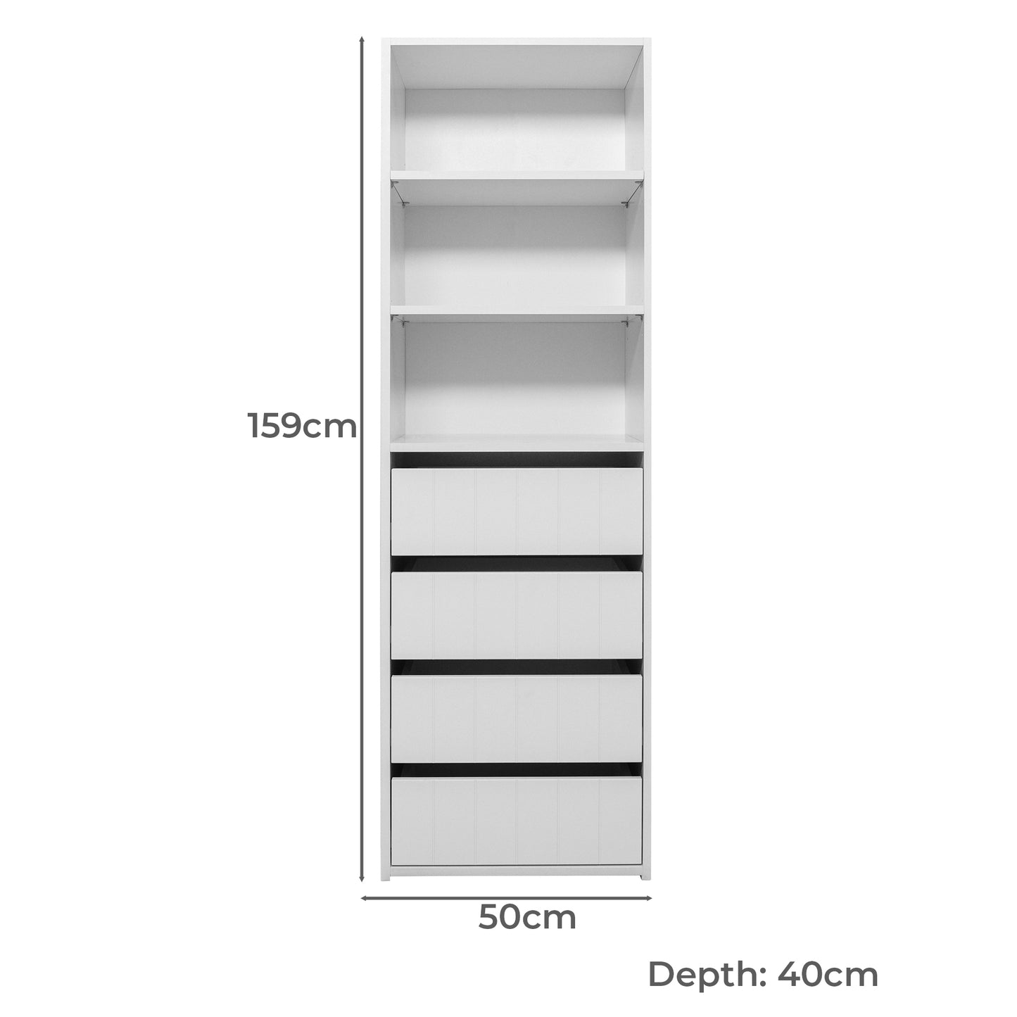 Geneva Built In Wardrobe - 4 Drawer 3 Shelf Module - VJ Panel - White