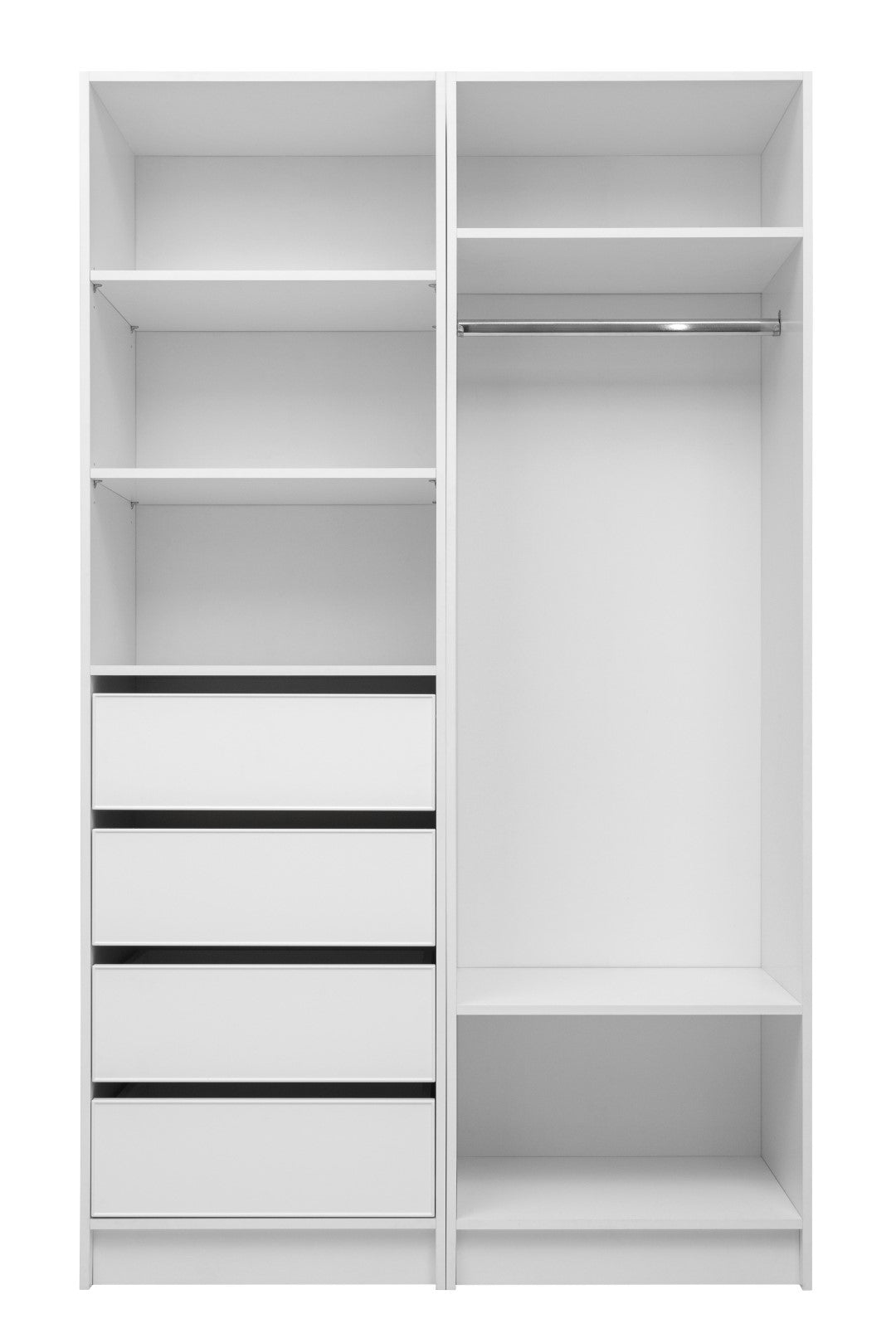 Malmo Walk In Wardrobe - 4 Drawer 3 Shelf Module - Slim Shaker - White