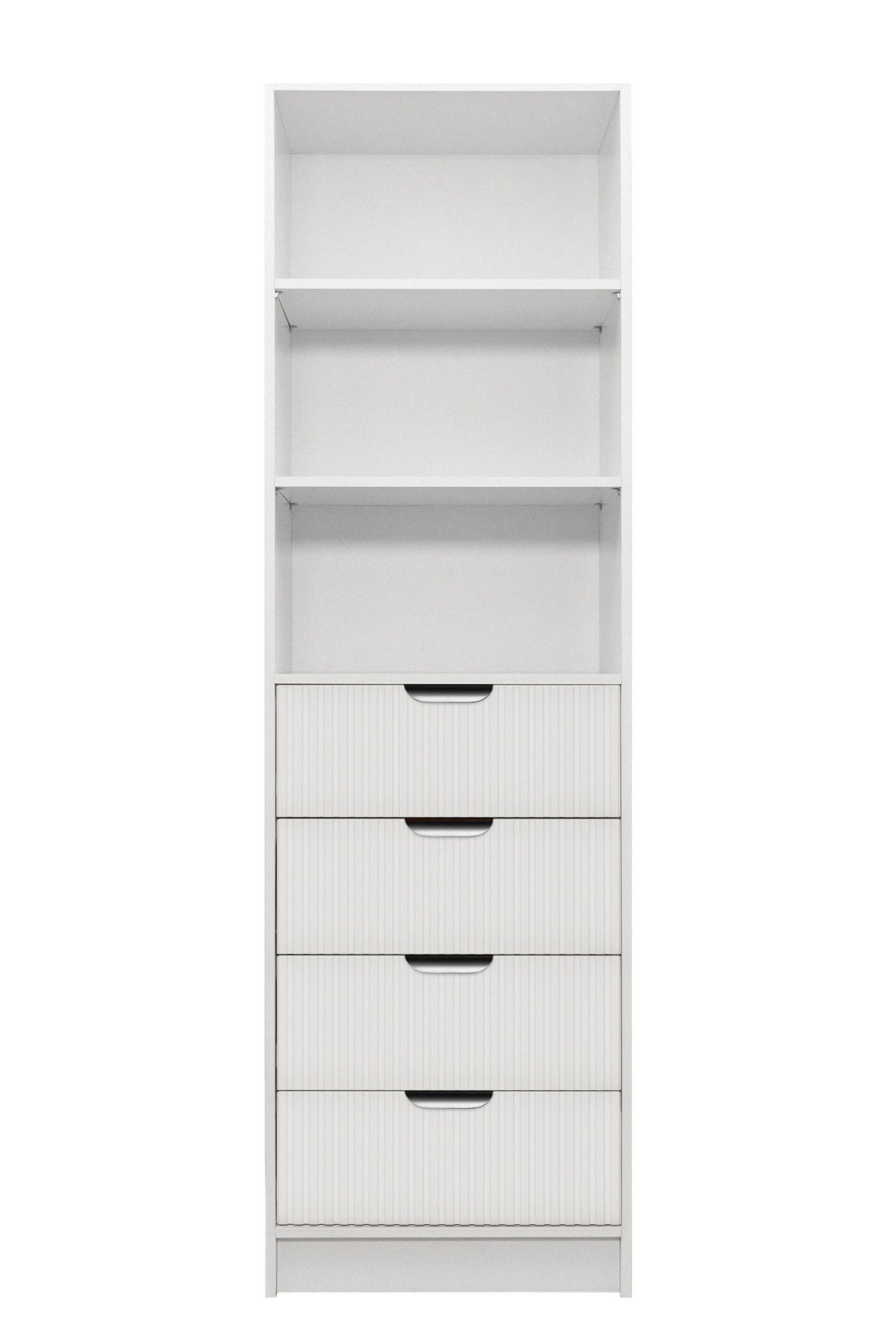 MALMO 3 SHELF 4 DRAWER WALK IN WARDROBE - WHITE - FLUTED - PULL BLACK
