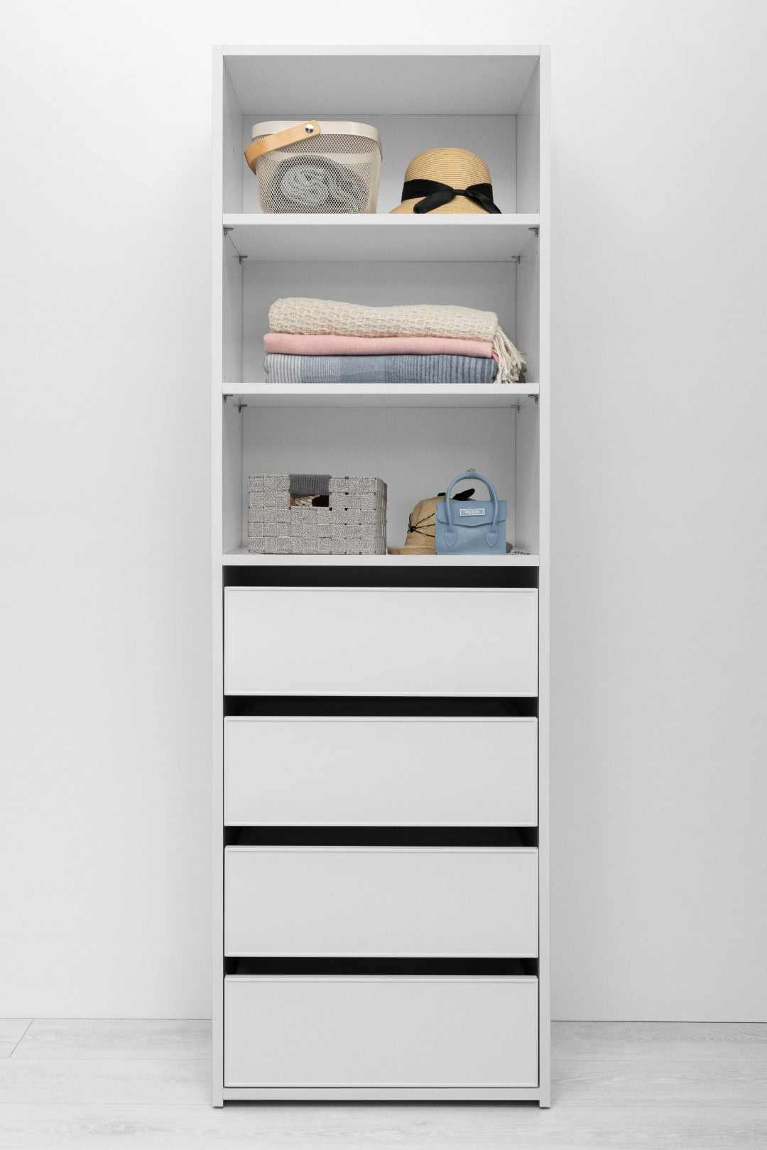 Malmo Walk In Wardrobe - 4 Drawer 3 Shelf Module - Slim Shaker - White
