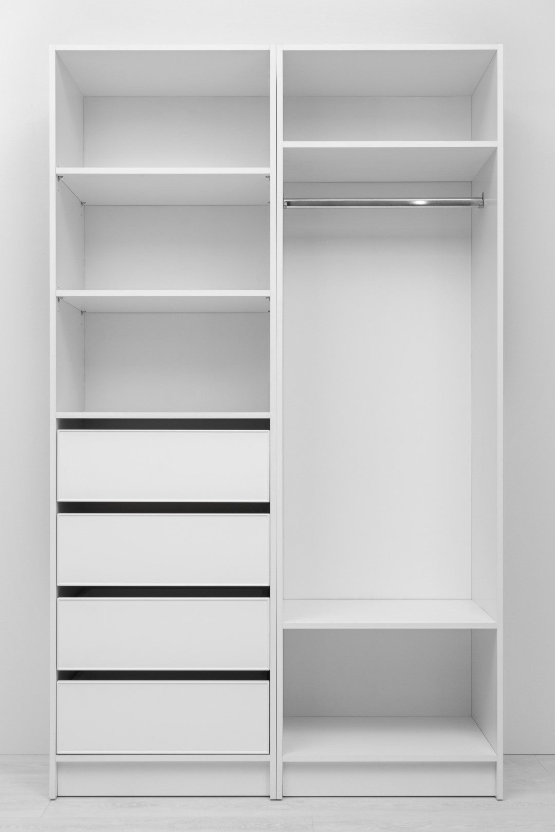 Malmo Walk In Wardrobe - 4 Drawer 3 Shelf Module - Slim Shaker - White