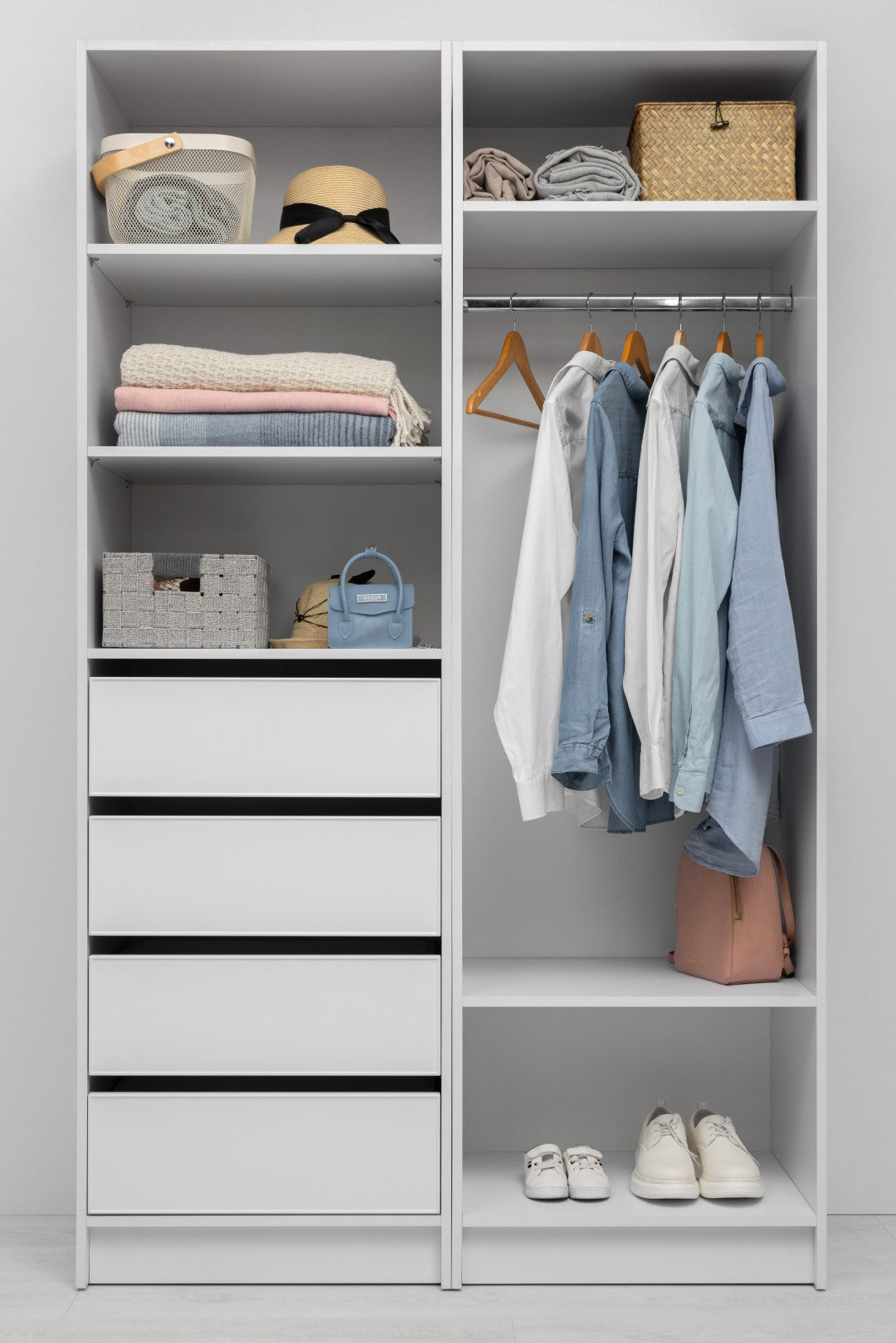 Malmo Walk In Wardrobe - 4 Drawer 3 Shelf Module - Slim Shaker - White