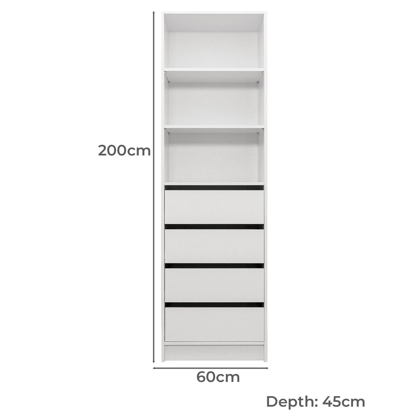Malmo Walk In Wardrobe - 4 Drawer 3 Shelf Module - Classic - White