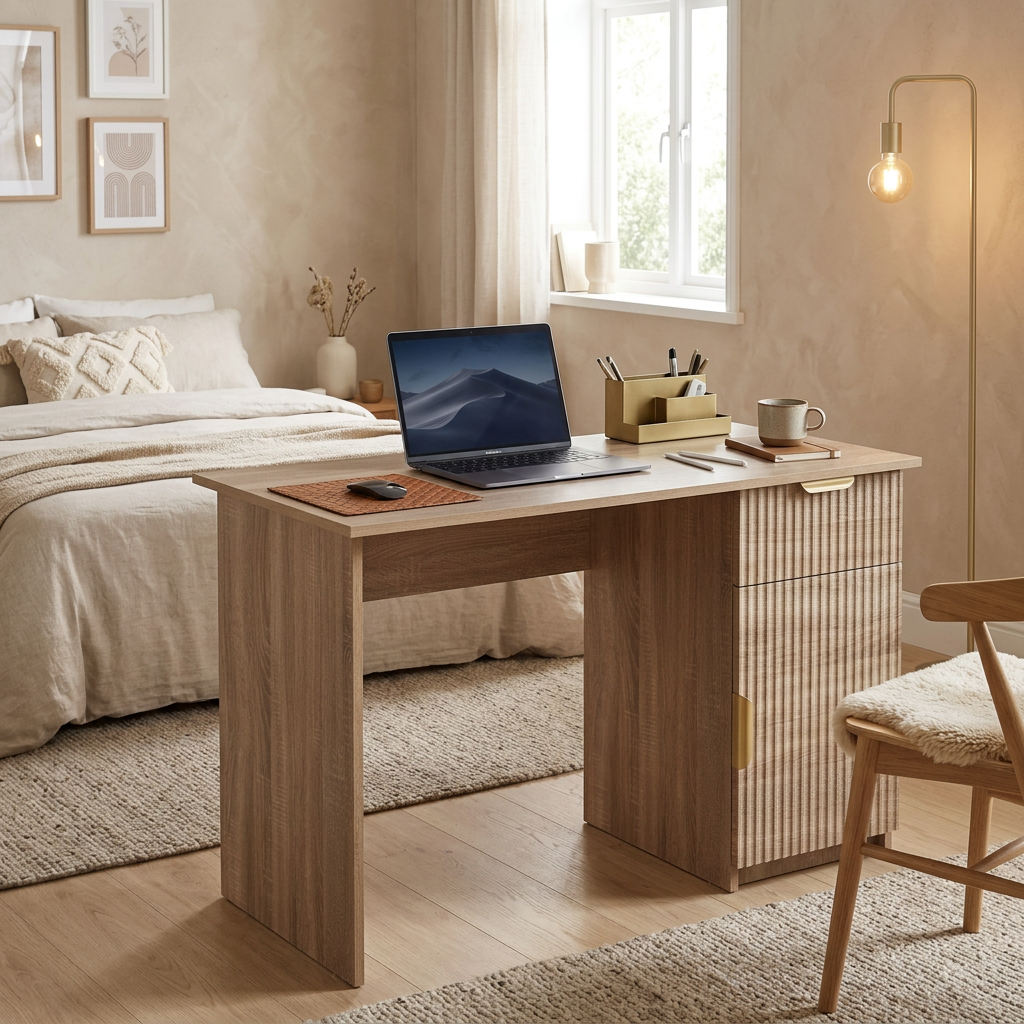 COPENHAGEN DESK - NATURAL OAK - FLUTED - PULL BRASS