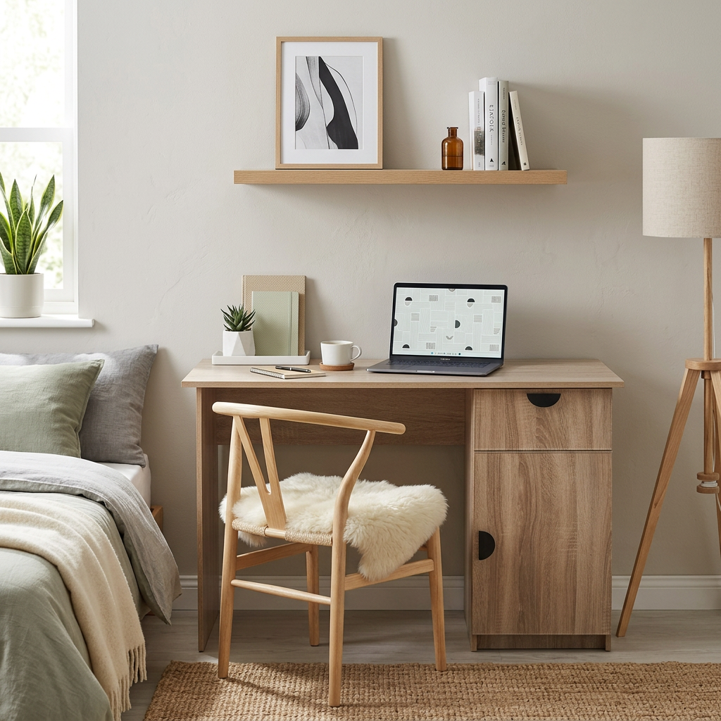 COPENHAGEN DESK - NATURAL OAK - SLIM - HALF MOON BLACK