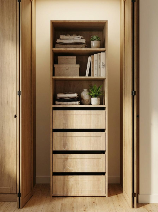 Geneva Built In Wardrobe - 4 Drawer 3 Shelf Module - Hamptons - Natural Oak