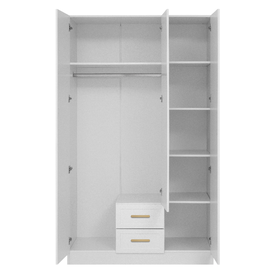 BUDAPEST THREE DOOR WARDROBE - WHITE - HAMPTONS - BRASS