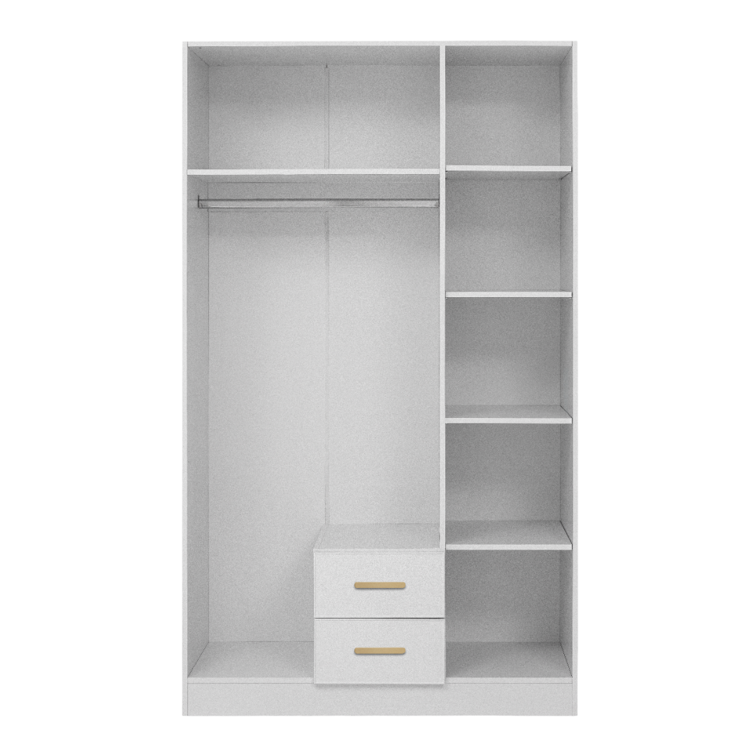BUDAPEST THREE DOOR WARDROBE - WHITE - SLIM SHAKER - BRASS