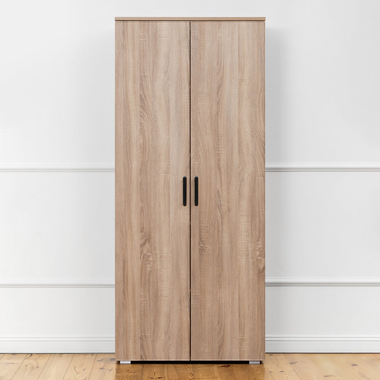 STOCKHOLM STORAGE CUPBOARD SLIM - NATURAL OAK - OVAL BLACK