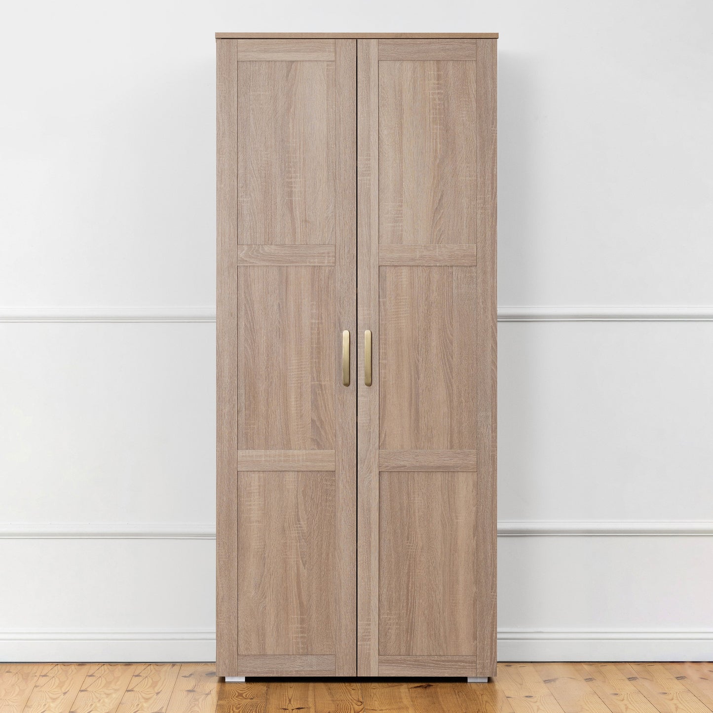STOCKHOLM STORAGE CUPBOARD HAMPTONS - NATURAL OAK - OVAL BRASS