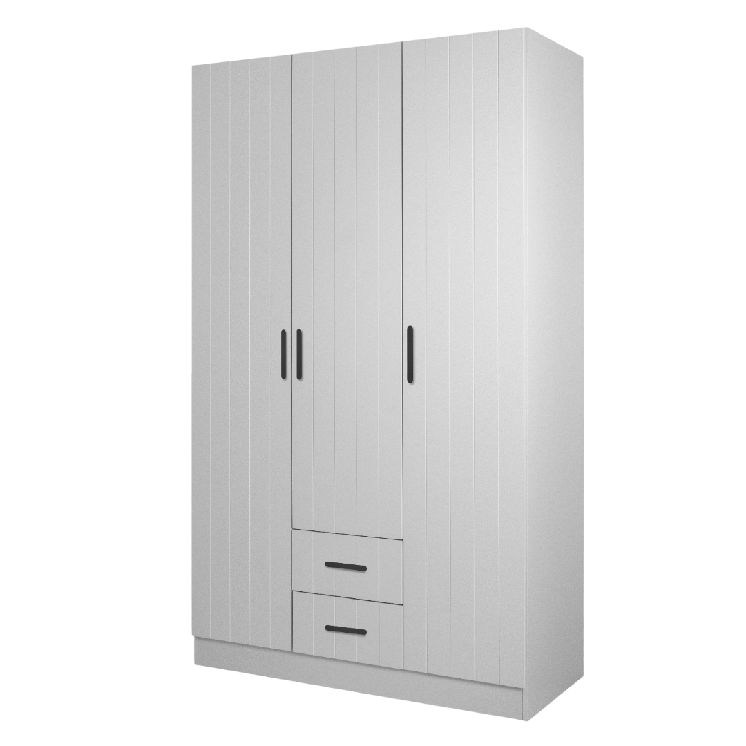 BUDAPEST THREE DOOR WARDROBE - WHITE - VJ PANEL - BLACK