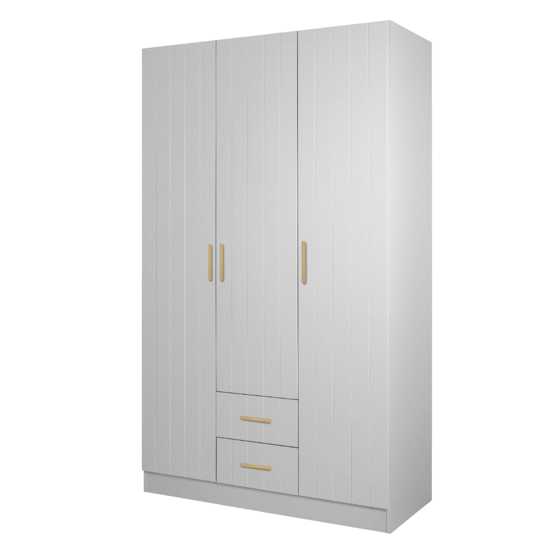 BUDAPEST THREE DOOR WARDROBE - WHITE - VJ PANEL - BRASS