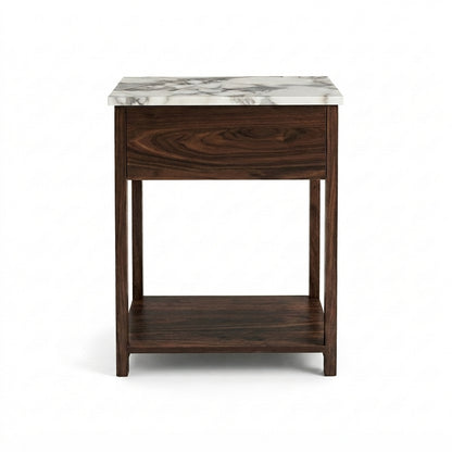 NOVA BEDSIDE TABLE WALNUT WITH CALCUTTA MARBLE