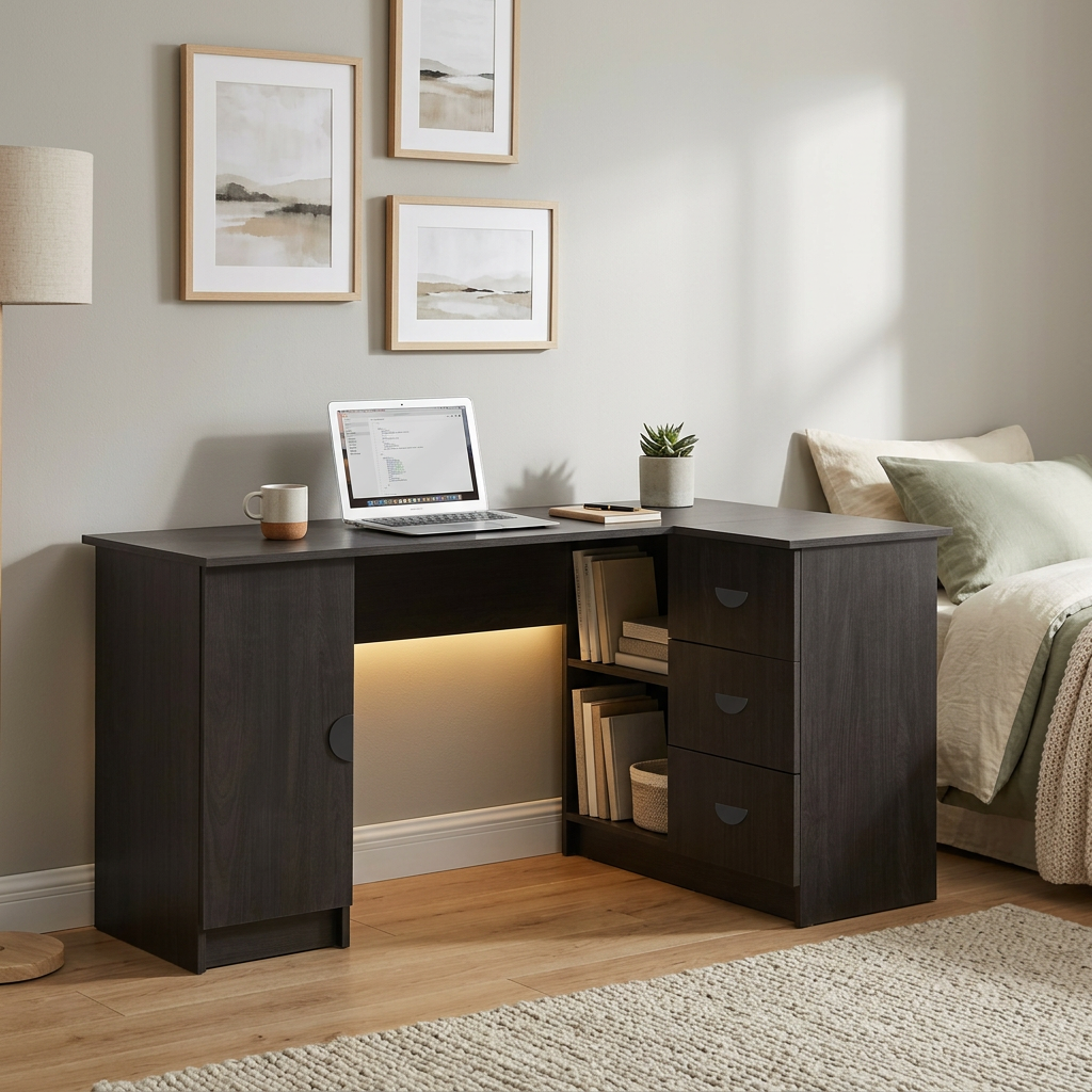 ROME CORNER DESK - NORDIC ASH - HALF MOON BLACK