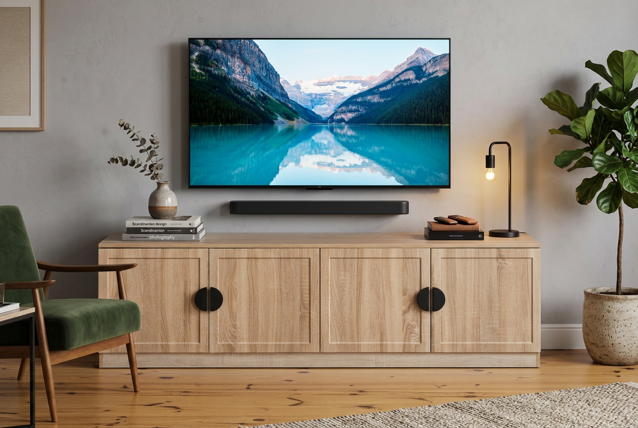 BUCHAREST TV UNIT - NATURAL OAK - HAMPTONS- HALF MOON BLACK