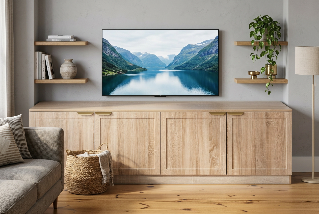 BUCHAREST TV UNIT - NATURAL OAK - HAMPTONS- PULL BRASS