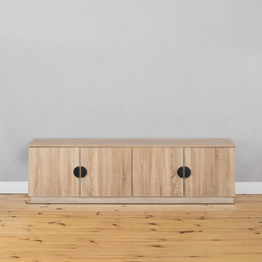 BUCHAREST TV UNIT- NATURAL OAK - SLIM - HALF MOON BLACK