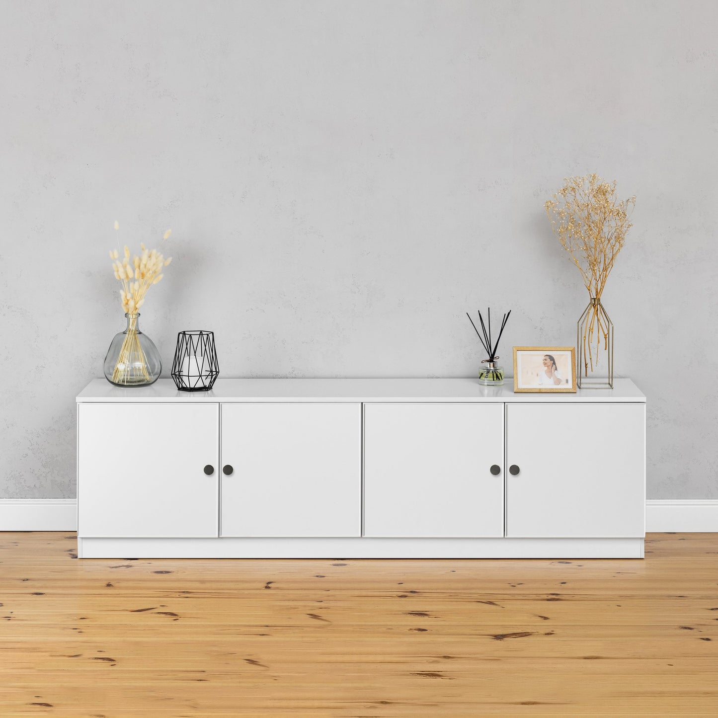 BUCHAREST TV UNIT- WHITE - SLIM - ROUND BLACK