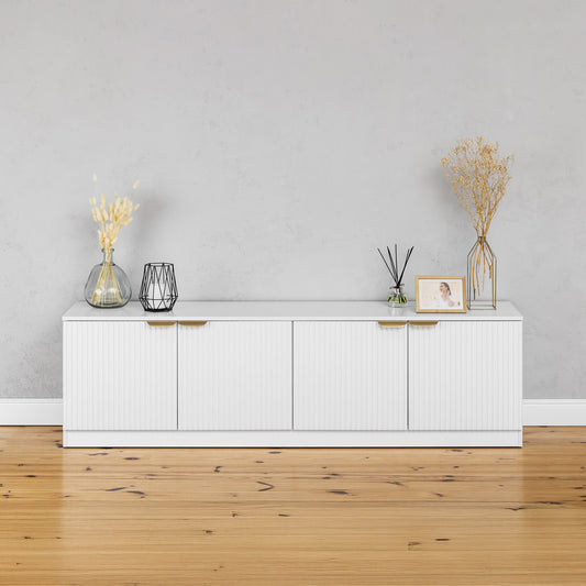 BUCHAREST TV UNIT- WHITE - FLUTED - PULL BRASS