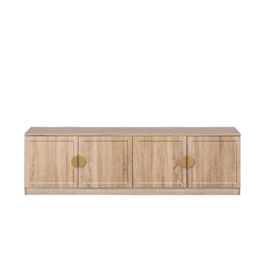 BUCHAREST TV UNIT - NATURAL OAK - HAMPTONS- HALF MOON BRASS