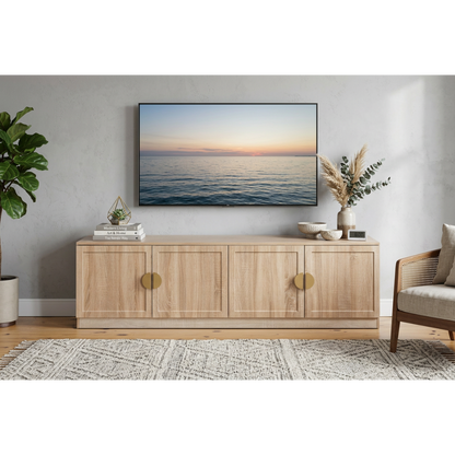 BUCHAREST TV UNIT - NATURAL OAK - HAMPTONS- HALF MOON BRASS