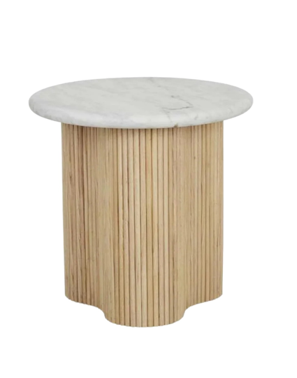 VERO SIDE TABLE NATURAL OAK WITH WHITE MARBLE