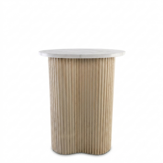 VERO SIDE TABLE NATURAL OAK WITH WHITE MARBLE