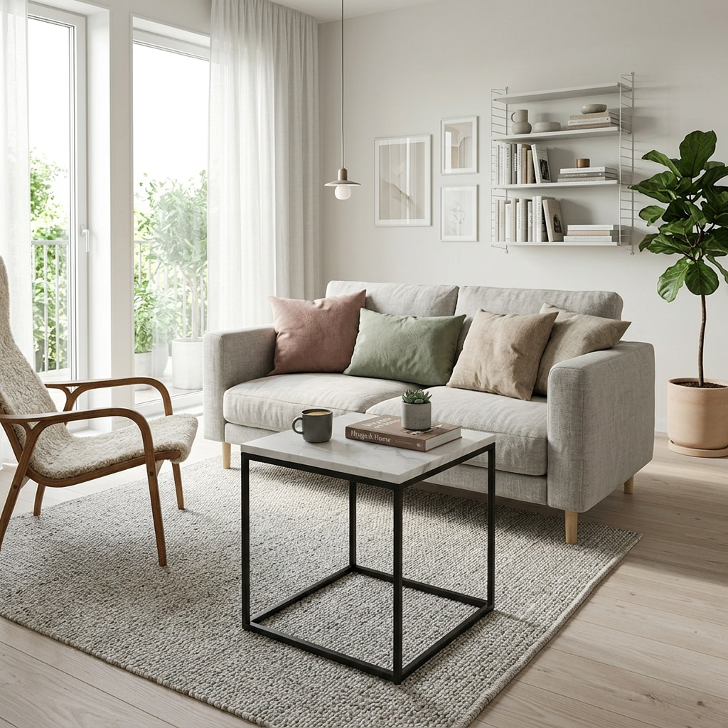 SILVA BLACK SIDE TABLE WITH WHITE MARBLE