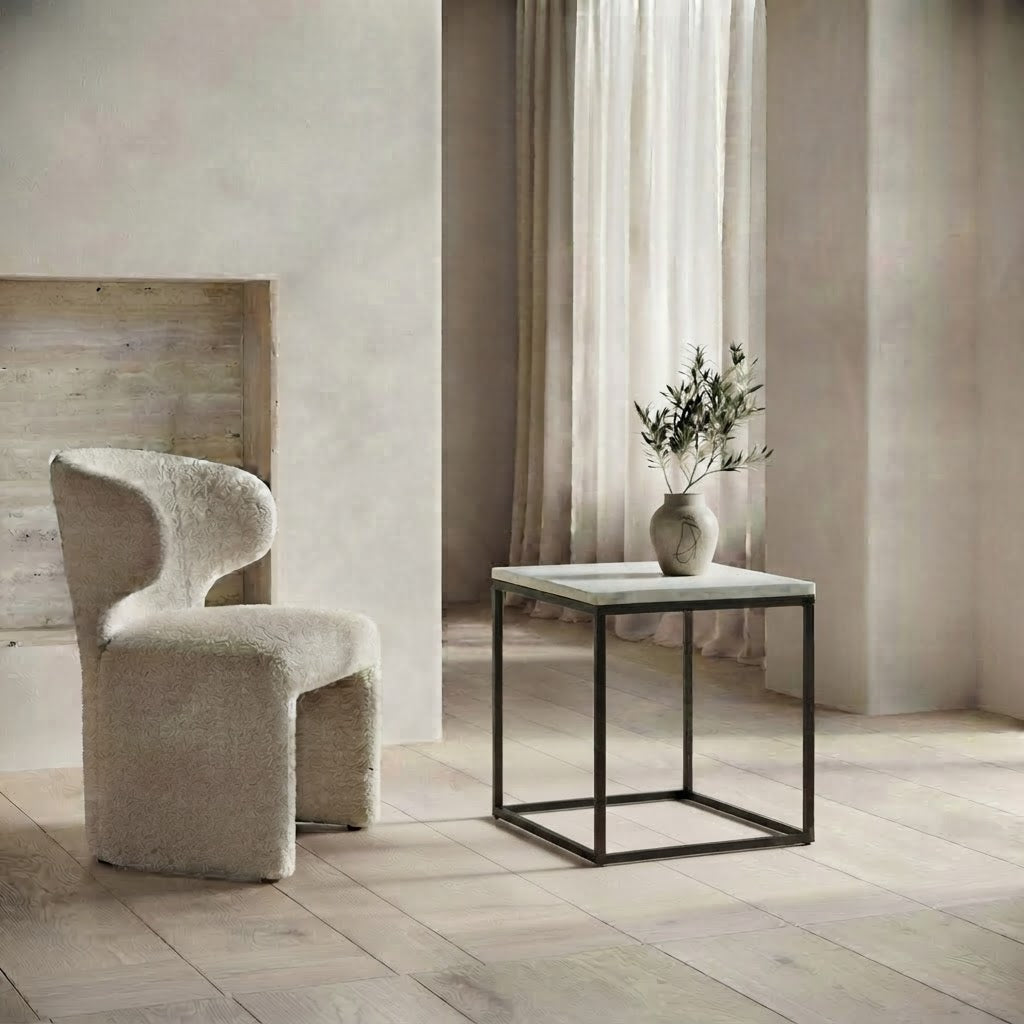SILVA BLACK SIDE TABLE WITH WHITE MARBLE